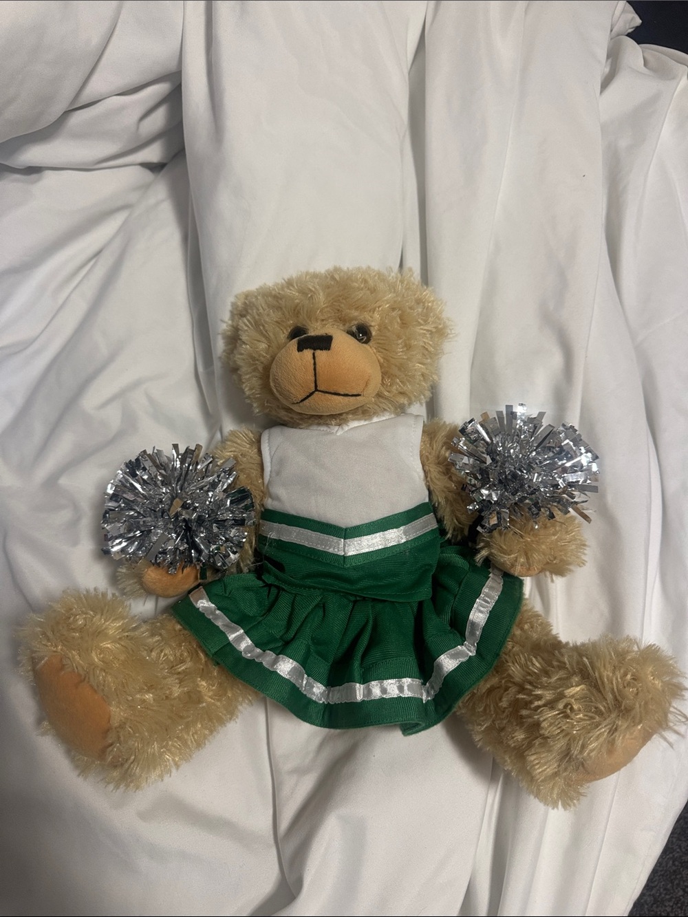 Plush Cheerleader Bear with Green Pom Poms